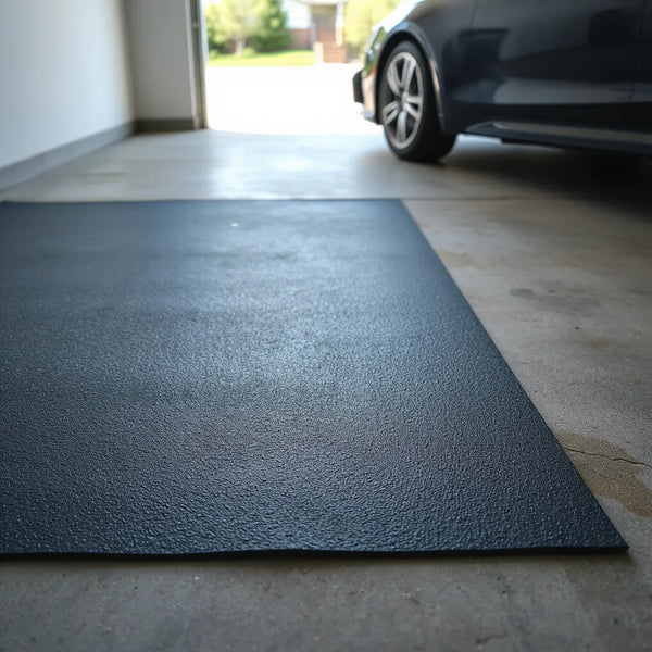 Durable anti-slip garage floor mat laid on clean concrete floor in an Australian garage